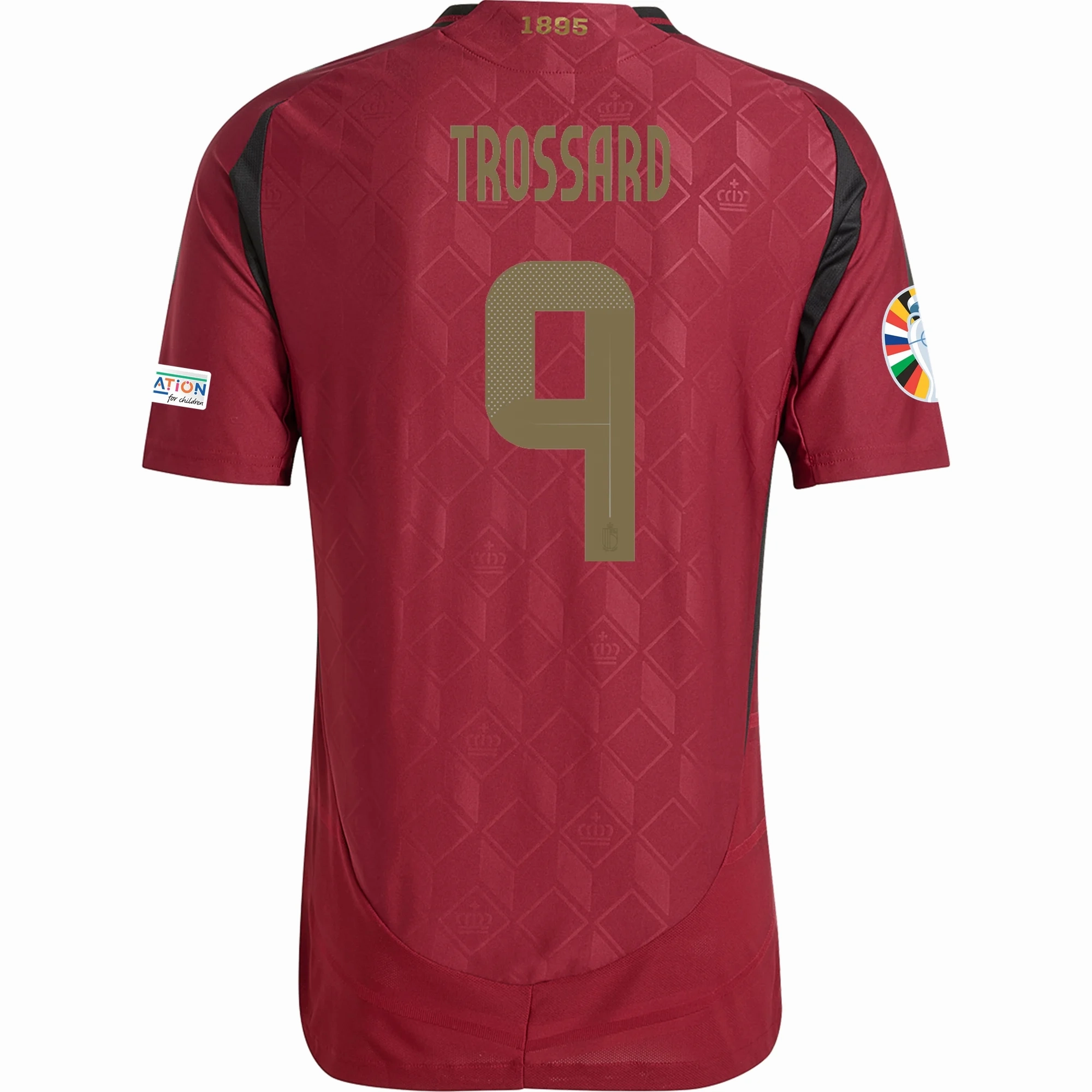 Active Stretch Cool Weather adidas Belgium Authentic Leandro Trossard Home Jersey w/ Euro 2024 Patches 24/25 (Burgundy)