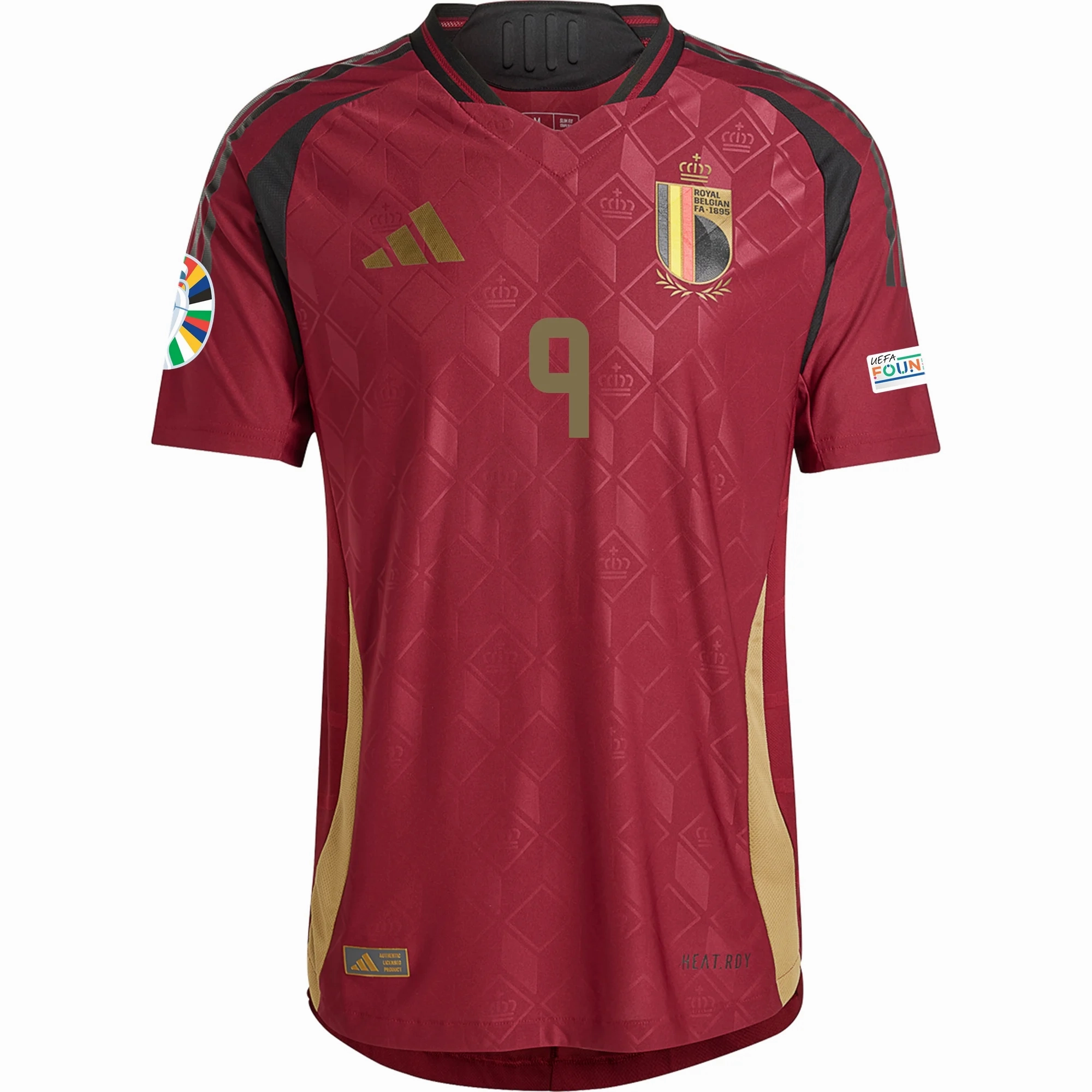 adidas Belgium Authentic Leandro Trossard Home Jersey w/ Euro 2024 Patches 24/25 (Burgundy) Sporty Feel Sleek Comfort