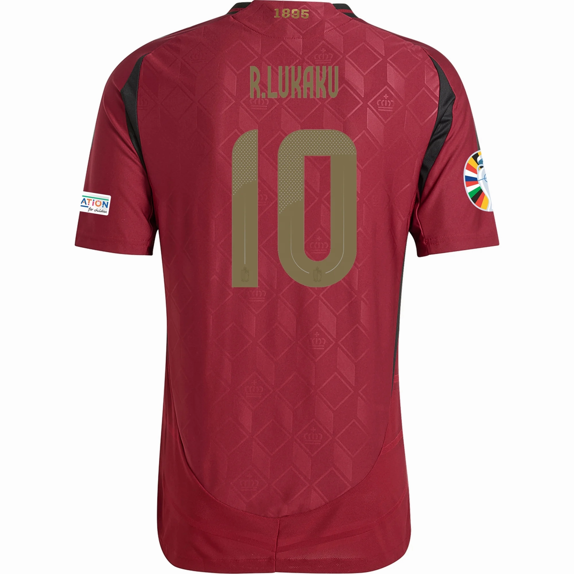 Classic Fit Wicking Performance Fabric adidas Belgium Authentic Romelu Lukaku Home Jersey w/ Euro 2024 Patches 24/25 (Burgundy)