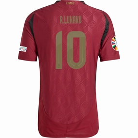 Classic Fit Wicking Performance Fabric adidas Belgium Authentic Romelu Lukaku Home Jersey w/ Euro 2024 Patches 24/25 (Burgundy)