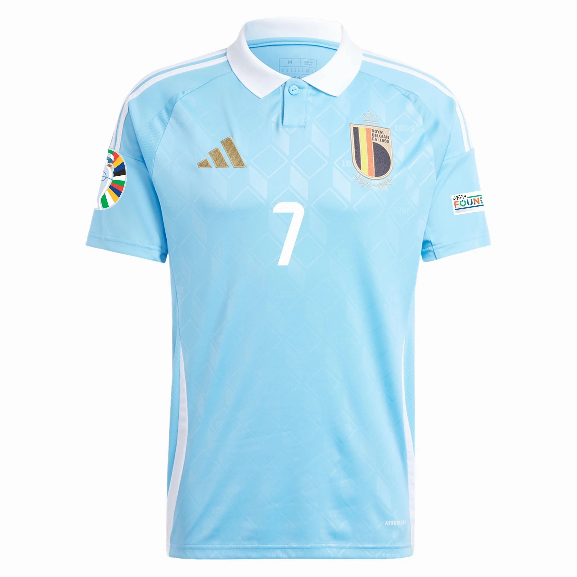 Double Stitched Edging Reinforced Hemlines adidas Belgium Kevin De Bruyne Away Jersey w/ Euro 2024 Patches 24/25 (Semi Blue Burst)