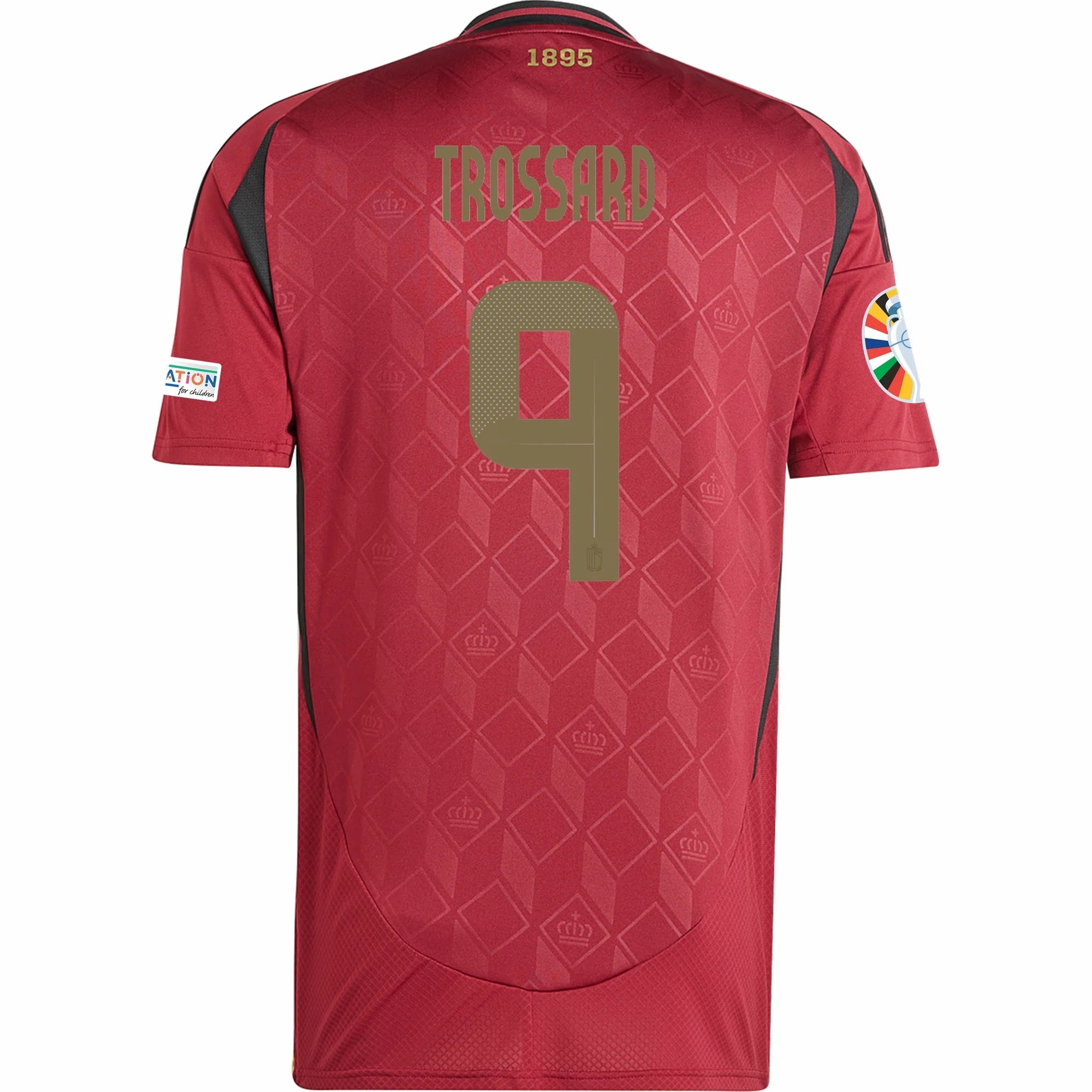 adidas Belgium Leandro Trossard Home Jersey w/ Euro 2024 Patches 24/25 (Burgundy) Irregularity Free Edging