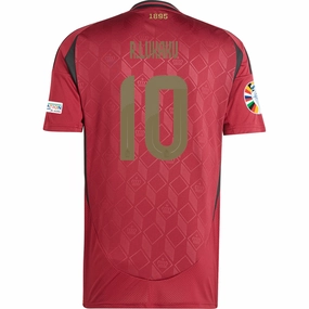 adidas Belgium Romelu Lukaku Home Jersey w/ Euro 2024 Patches 24/25 (Burgundy) Quick Release Cuffs