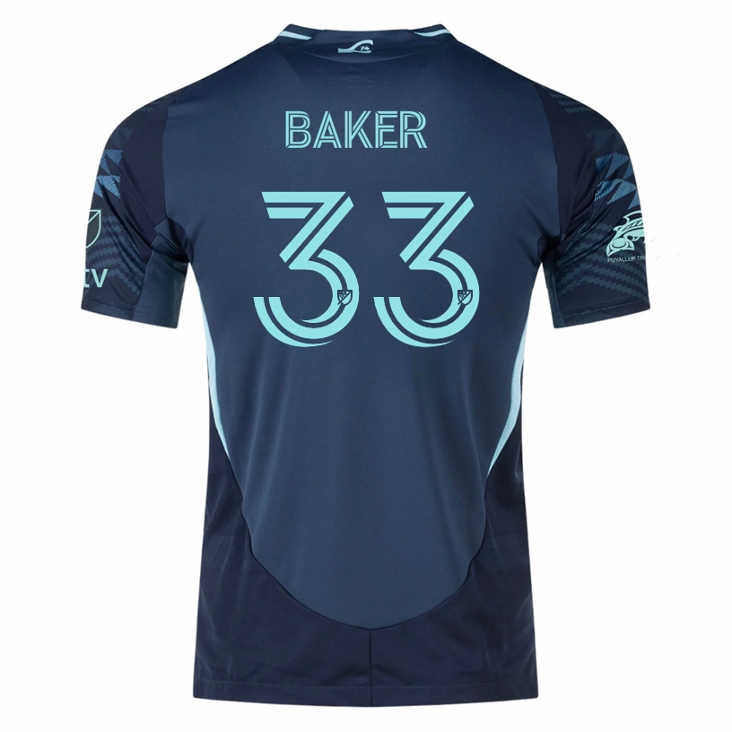adidas C. Baker Seattle Sounders Authentic Away Jersey 25/26 w/ MLS Patches & Sponsor (Aura Ink) Crisp Details Heat Balance