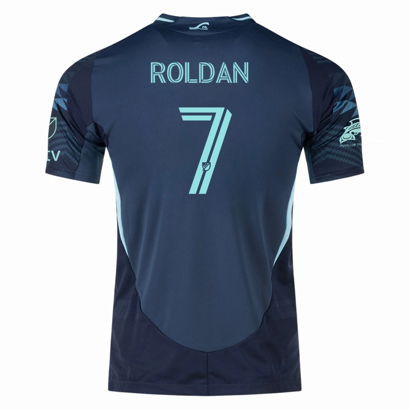 Easy Fit Wear adidas C. Roldan Seattle Sounders Authentic Away Jersey 25/26 w/ MLS Patches & Sponsor (Aura Ink)