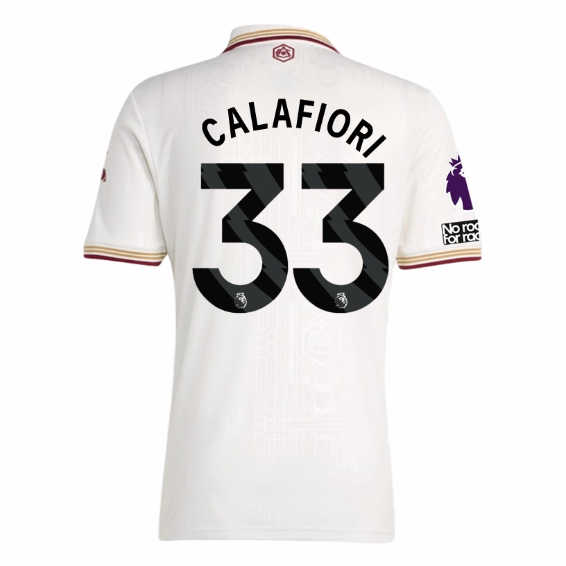 adidas Calafiori Men's Arsenal FC Third Jersey 25/26 w/ NRFR   EPL Patches (White/Burgundy) Classic Feel Neutral Vibe