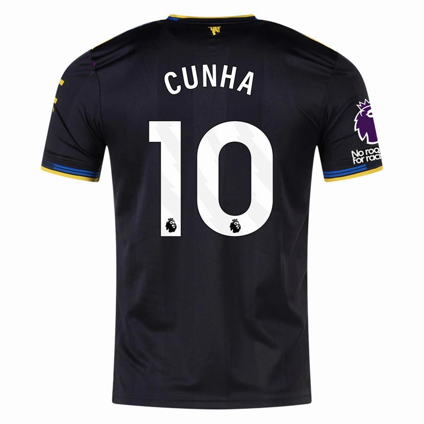 Adaptive Thermal Control Flexible Collar Design adidas Cunha Men's Manchester United Authentic Third Jersey 25/26 w/ NRFR   EPL Patches (Black)