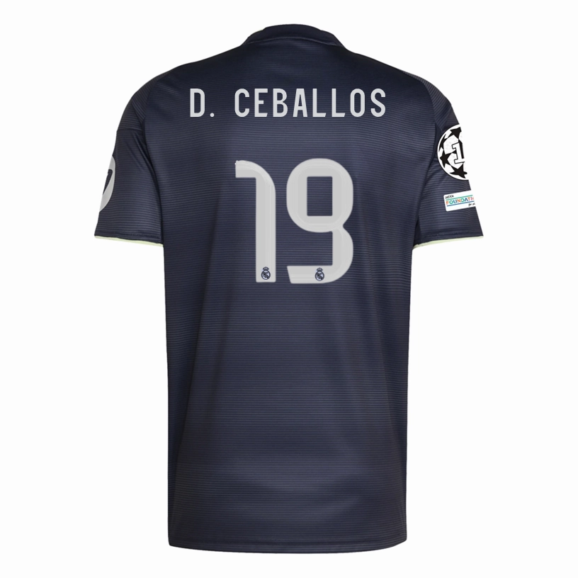 adidas D. Ceballos Real Madrid 25/26 Away Jersey w/ Champions League Patches (Legend Ink) High Visibility Details Biodegradable Synthetic Fibers