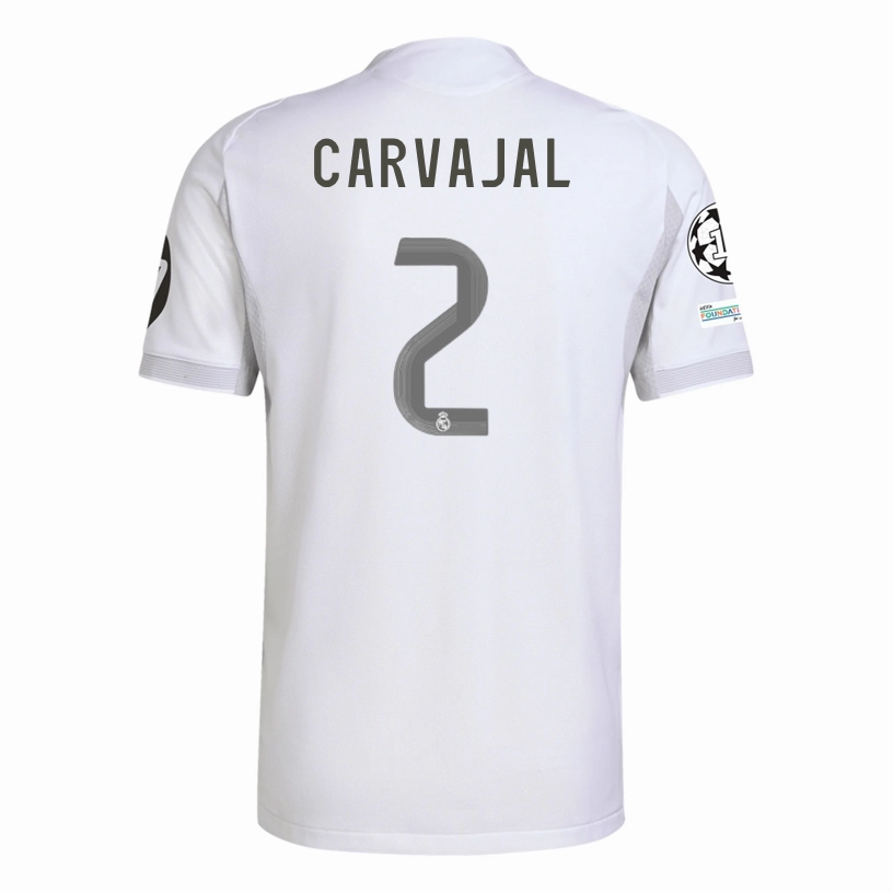 Pre Shrunk Material adidas Daniel Carvajal Ramos Real Madrid 25/26 Home Jersey w/ Champions League Patches (White)