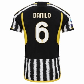 adidas Danilo Juventus Home Authentic Jersey 23/24 w/ Serie A Patch (Black/White) Muscle Friendly Adjustable Hem