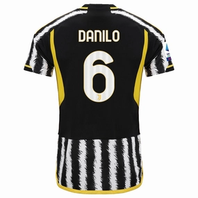adidas Danilo Juventus Home Jersey w/ Serie A Patch 23/24 (Black/White) Flexible Shoulder Gusset Oversized Silhouette
