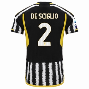 adidas De Sciglio Juventus Home Jersey w/ Serie A Patch 23/24 (Black/White) Flexible Fit Sustainable Dye Process