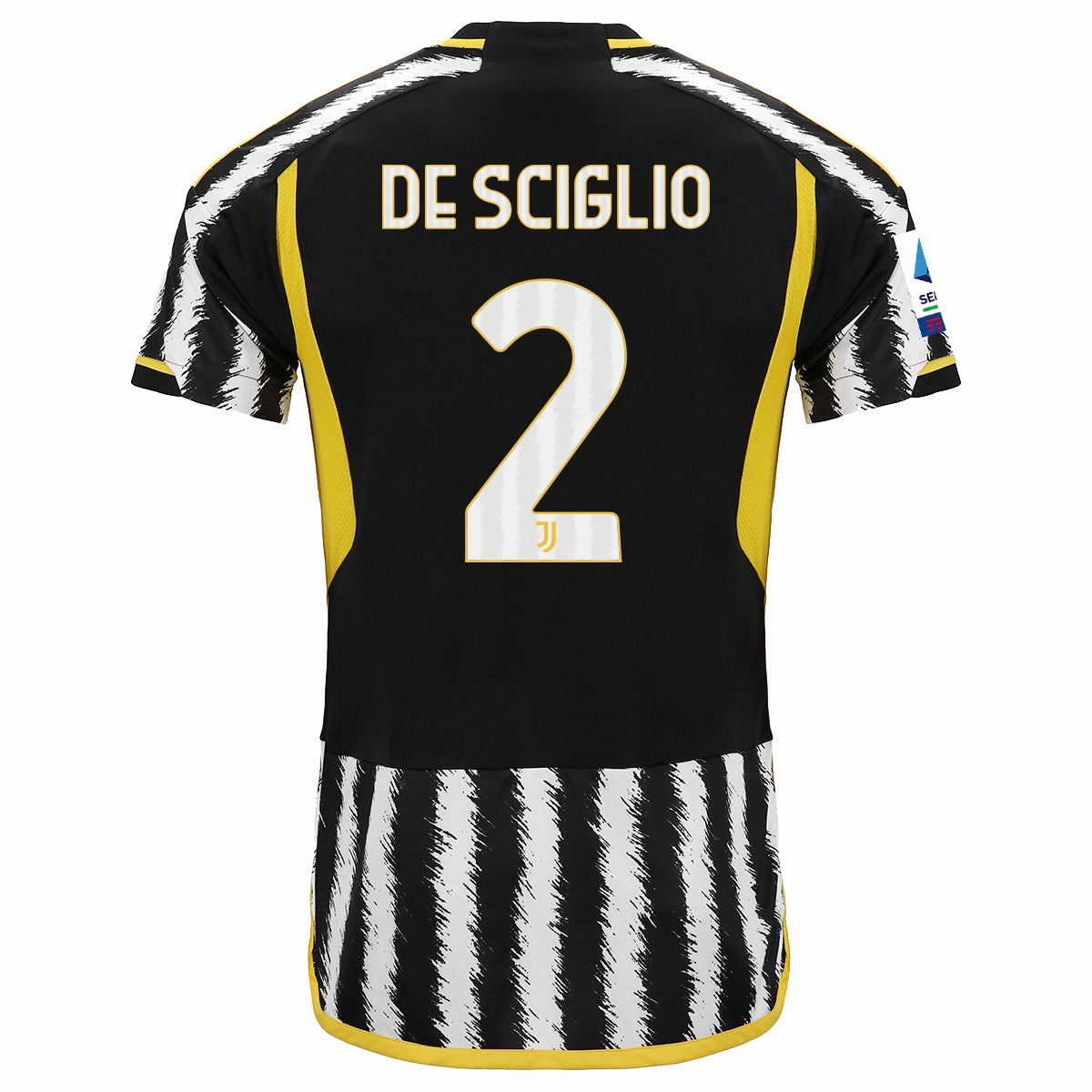 adidas De Sciglio Juventus Home Jersey w/ Serie A Patch 23/24 (Black/White) Clean Finish Maximum Flex