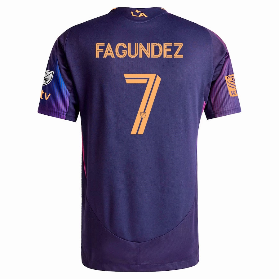 adidas Diego Fagundez LA Galaxy Authentic Away Jersey w/ MLS   Apple TV   RBC Sponsor 25/26 (Purple) Tear Resistant Weave