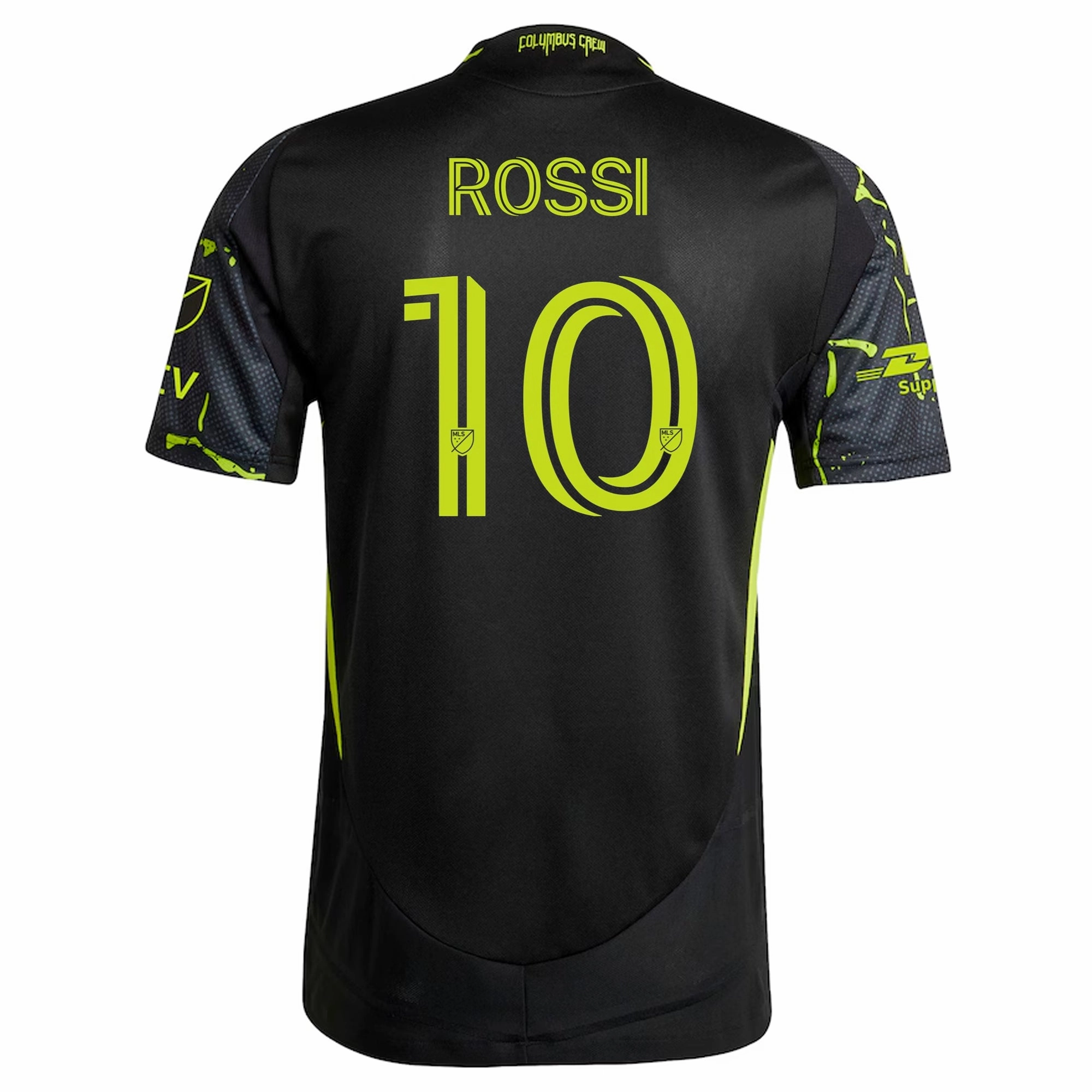 adidas Diego Rossi Columbus Crew Authentic Away Jersey w/ MLS Patches 25/26 (Black/Yellow) Tear Resistant Construction Ventilation Mesh Design