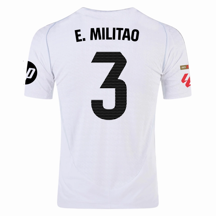 adidas E. Milit?o Real Madrid Authentic Home Jersey w/ La Liga Patches 24/25 (White/Black) High Durability Weave Ergonomic Articulated Sleeve