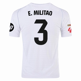 adidas E. Milit?o Real Madrid Authentic Home Jersey w/ La Liga Patches 24/25 (White/Black) High Durability Weave Ergonomic Articulated Sleeve