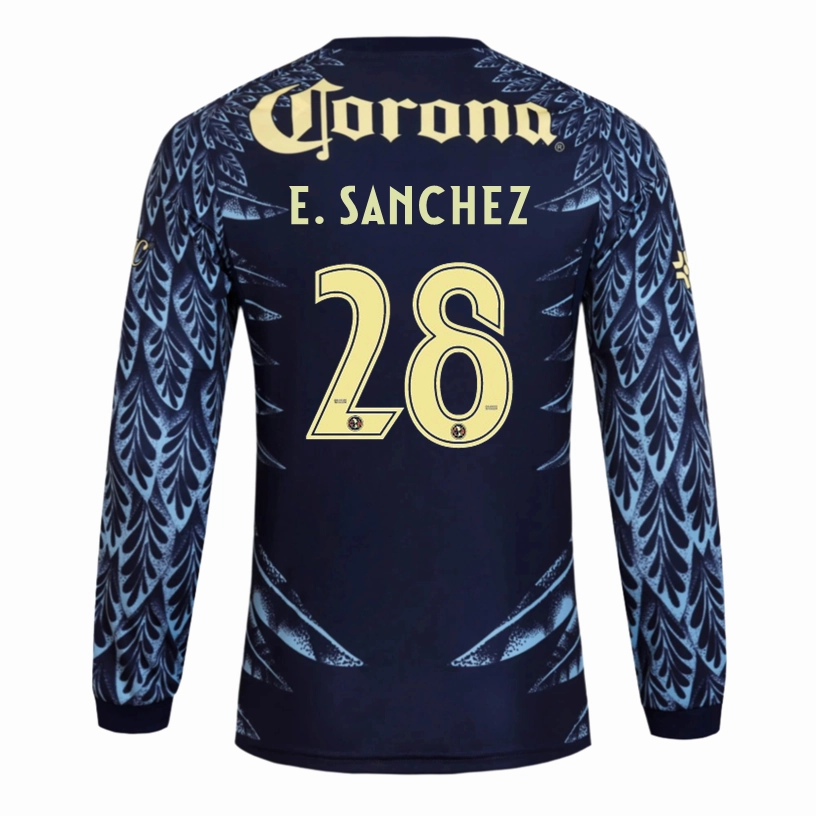adidas E. Sanchez Club Am??rica 25/26 Away Long Sleeve Jersey (Blue) Moisture Control Fabric Moisture wicking