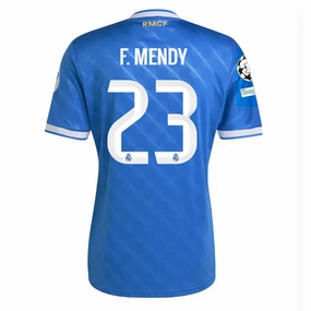 Moisture Wicking Technology adidas F. Mendy Men's Real Madrid Third Jersey 25/26 w/ Champions League Patches (Blue/White)