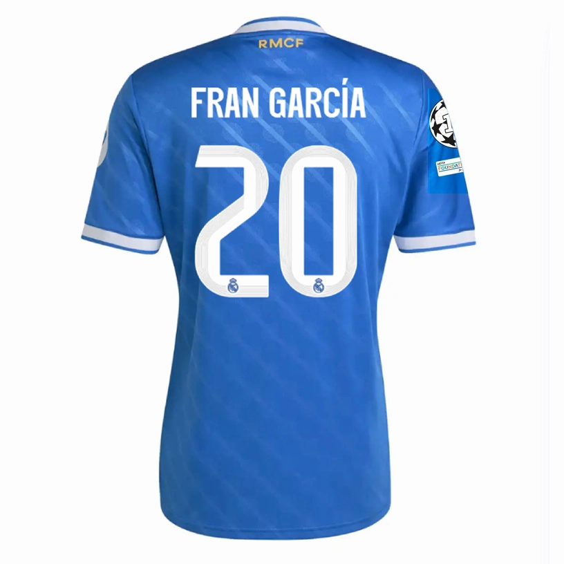 adidas Fran Garcia Men's Real Madrid Third Jersey 25/26 w/ Champions League Patches (Blue/White) Reflective Trim