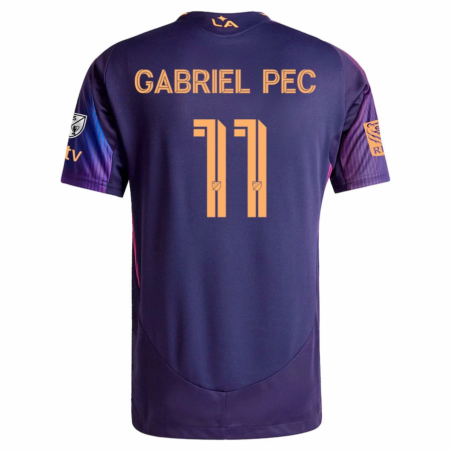 adidas Gabriel Pec LA Galaxy Authentic Away Jersey w/ MLS   Apple TV   RBC Sponsor 25/26 (Purple) Elastic Cuff Retention Reinforced Shoulder Seams