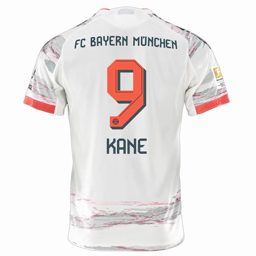 Hyper Fit adidas Harry Kane Bayern Munich Authentic Away Jersey 25/26 w/ Sponsor   Meister Bundesliga Patch (White/Red)
