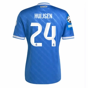 adidas Huijsen Men's Real Madrid Third Jersey 25/26 w/ Champions League Patches (Blue/White) Ergonomic Articulated Fit