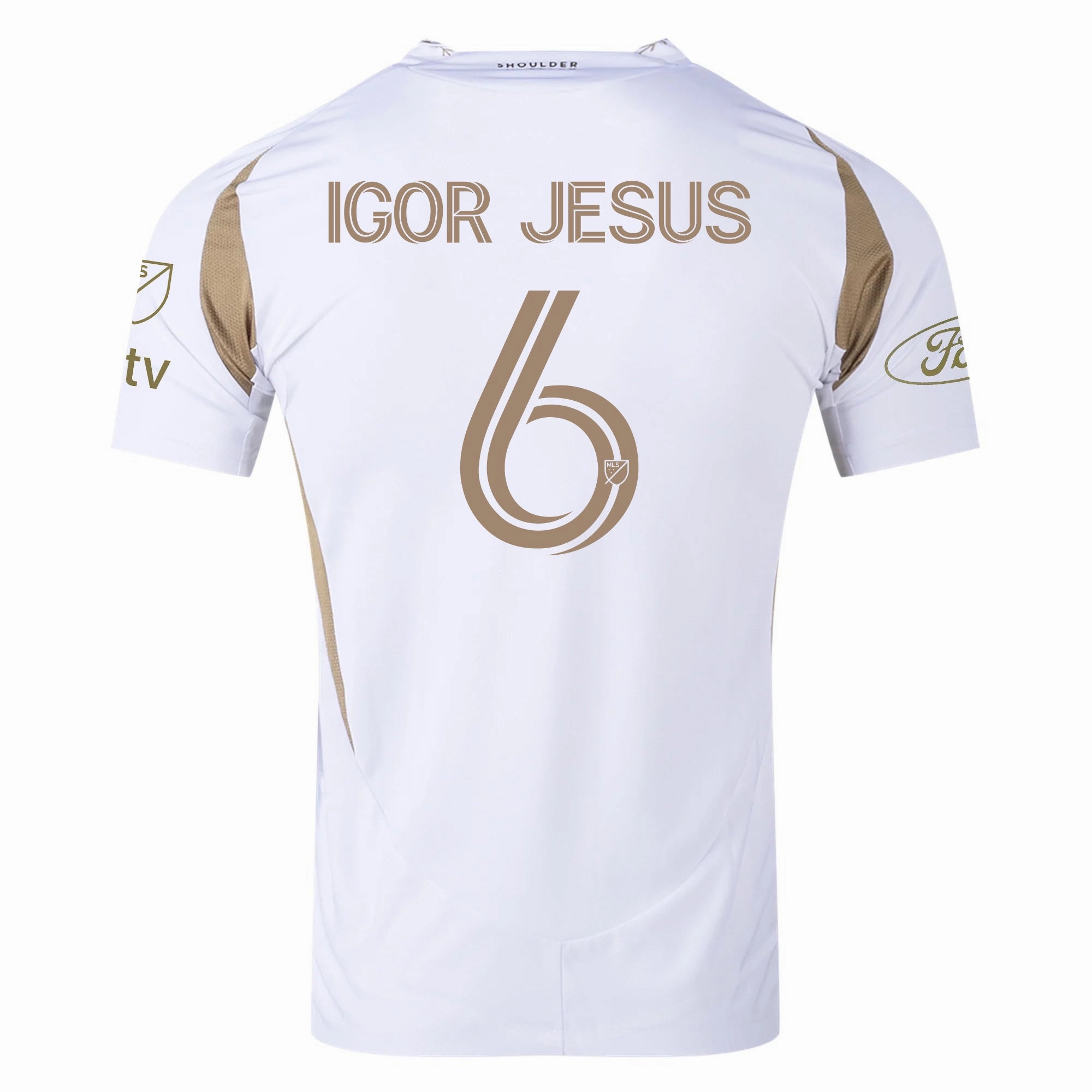 adidas Igor Jesus LAFC Authentic Away Jersey w/ MLS   Apple   Ford Logo 25/26 (White/Gold) Casual Motion Sublimated Design