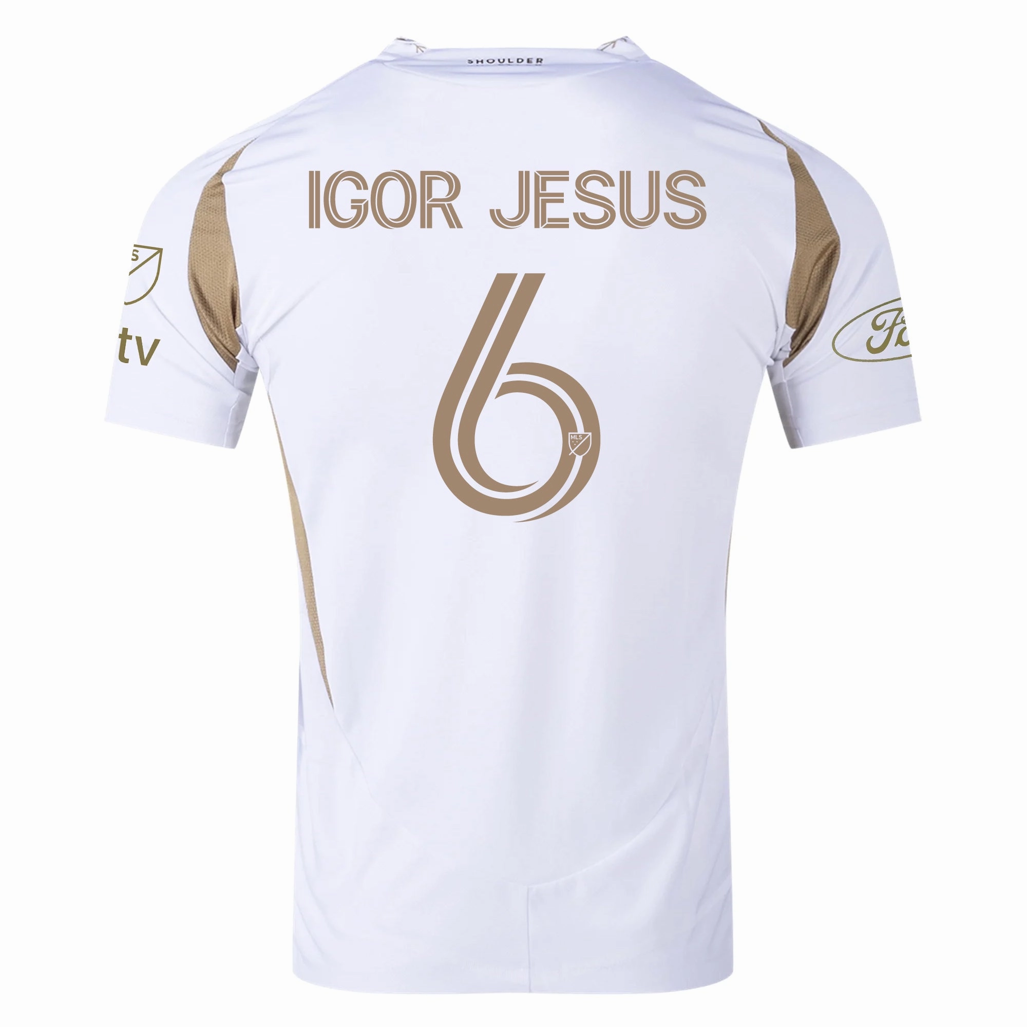 adidas Igor Jesus LAFC Authentic Away Jersey w/ MLS   Apple   Ford Logo 25/26 (White/Gold) All Day Comfort Flex