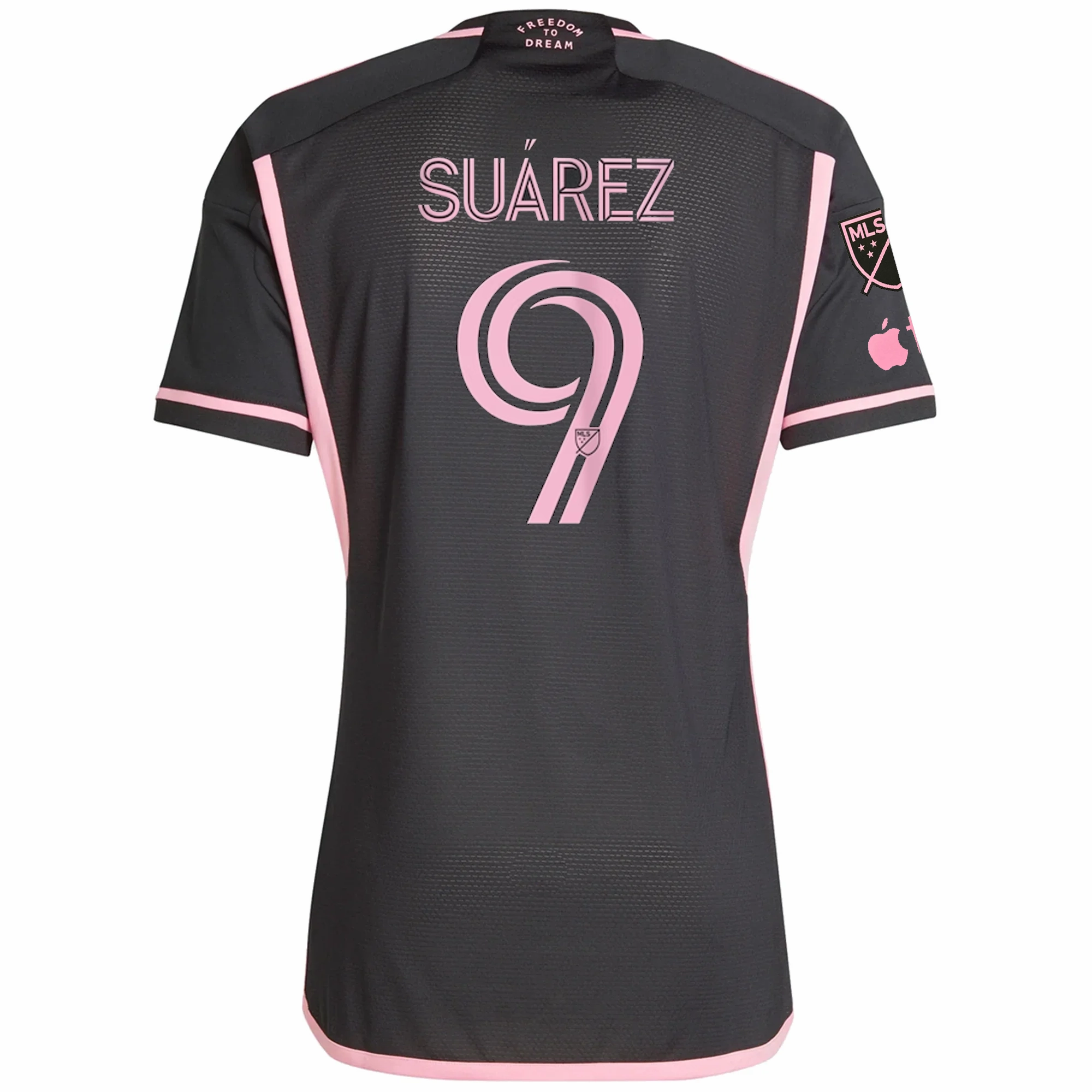 adidas Inter Miami Authentic Luis Suarez Royal Caribbean Away Jersey w/ MLS   Apple TV Patches 23/24 (Black/Bliss Pink) Dry Texture Athletic Collar Style