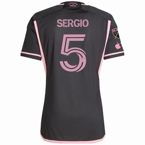 adidas Inter Miami Authentic Sergio Busquets Royal Caribbean Away Jersey w/ MLS   Apple TV Patches 23/24 (Black/Bliss Pink) Tagless Label Design