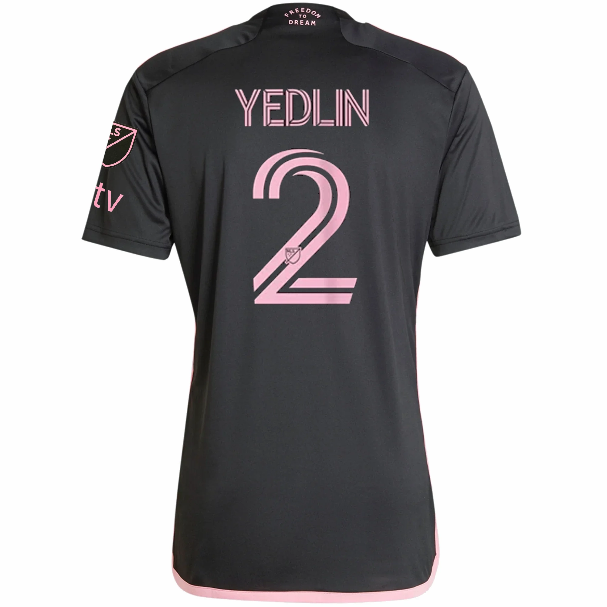 Balanced Fit adidas Inter Miami DeAndre Yedlin Royal Caribbean Away Jersey w/ MLS   Apple TV Patches 23/24 (Black/Bliss Pink)
