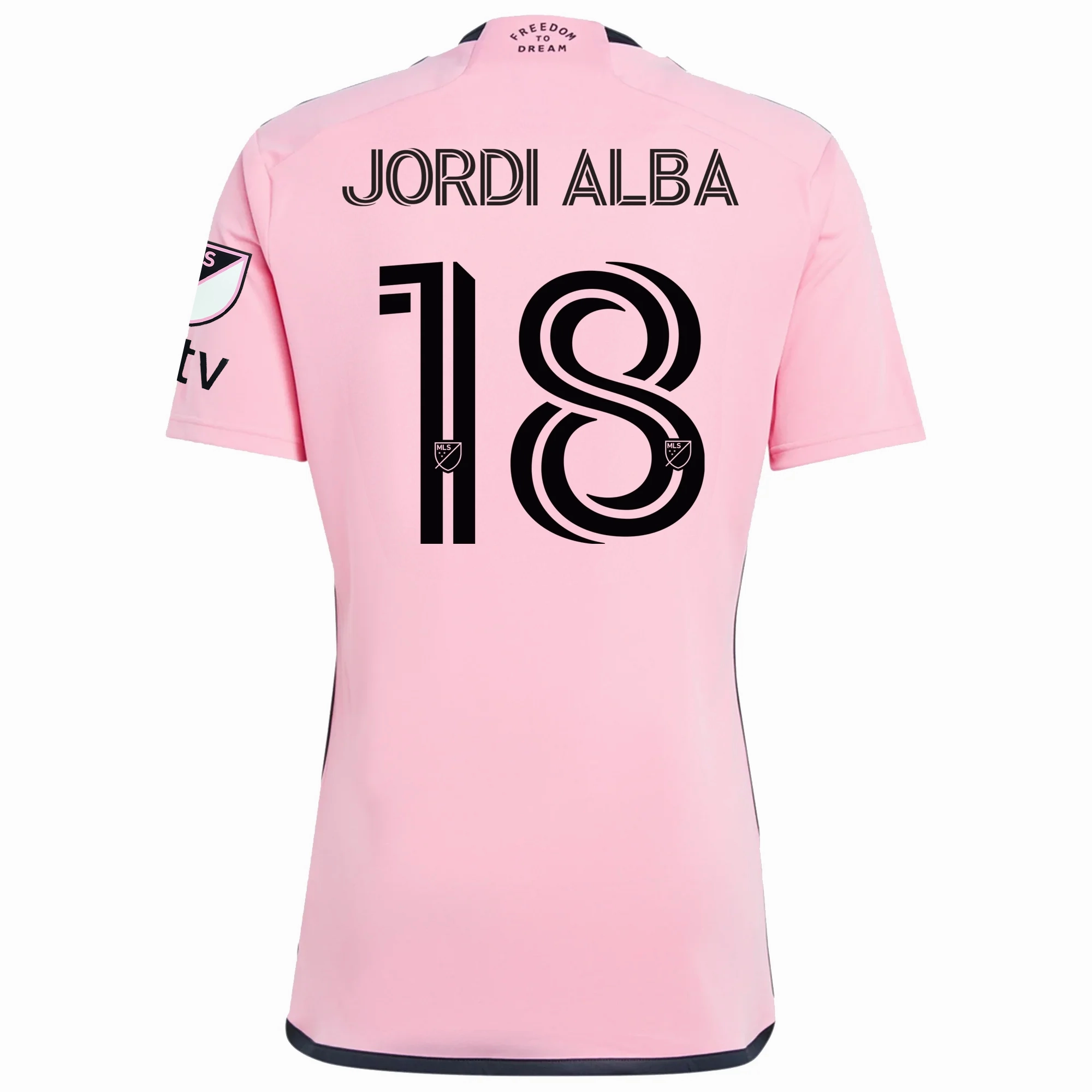 Flexible Fit Flatlock Seam Finish adidas Inter Miami Jordi Alba Royal Caribbean Home Jersey w/ MLS   Apple TV Patches 24/25 (Easy Pink)