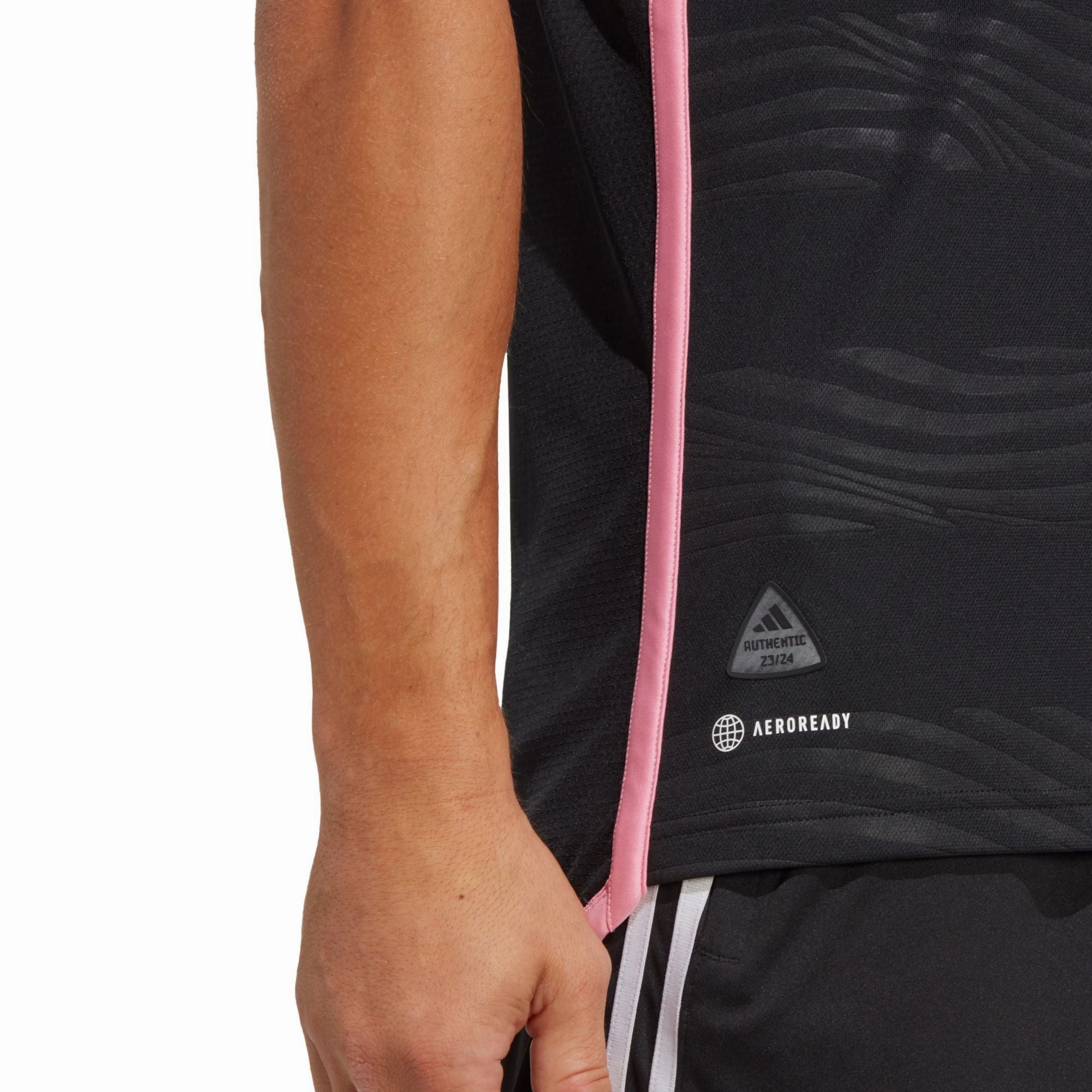 adidas Inter Miami Leonardo Campana Authentic Player Version Away Jersey 23/24 w/ MLS Patches (Black/Pink) All Sport Fit