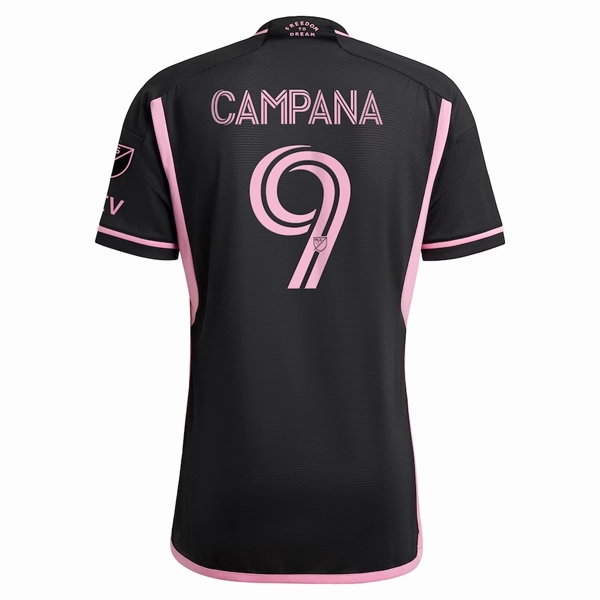 adidas Inter Miami Leonardo Campana Authentic Player Version Away Jersey 23/24 w/ MLS Patches (Black/Pink) Reinforced Hemlines Urban Fit