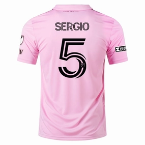 adidas Inter Miami Sergio Busquets Home Jersey 23/24 w/ MLS   Leagues Cup Patch   Match Details (True Pink/Black) Easy Fit
