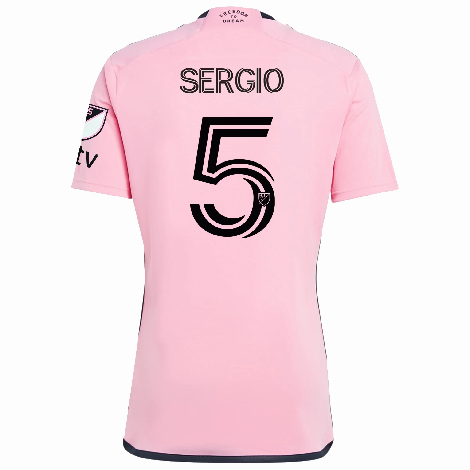 High Visibility Trim Mesh Paneling adidas Inter Miami Sergio Busquets Royal Caribbean Home Jersey w/ MLS   Apple TV Patches 24/25 (Easy Pink)
