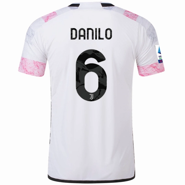 adidas Juventus Authentic Danilo Away Jersey w/ Serie A Patch 23/24 (White) High Stretch Recovery No Slip Gripper Hem