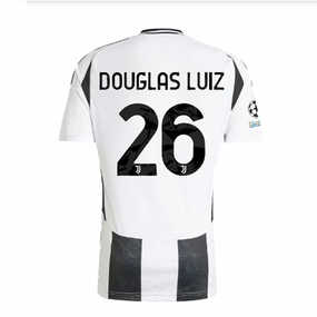 adidas Juventus Authentic Douglas Luiz Home Jersey w/ Champions League   Copa Italia Patches 24/25 (White/Black) Peak Comfort