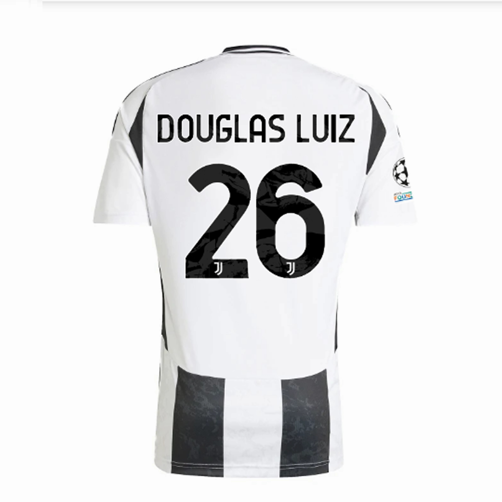 adidas Juventus Authentic Douglas Luiz Home Jersey w/ Champions League   Copa Italia Patches 24/25 (White/Black) Double Stitched Edges Fitness Apparel