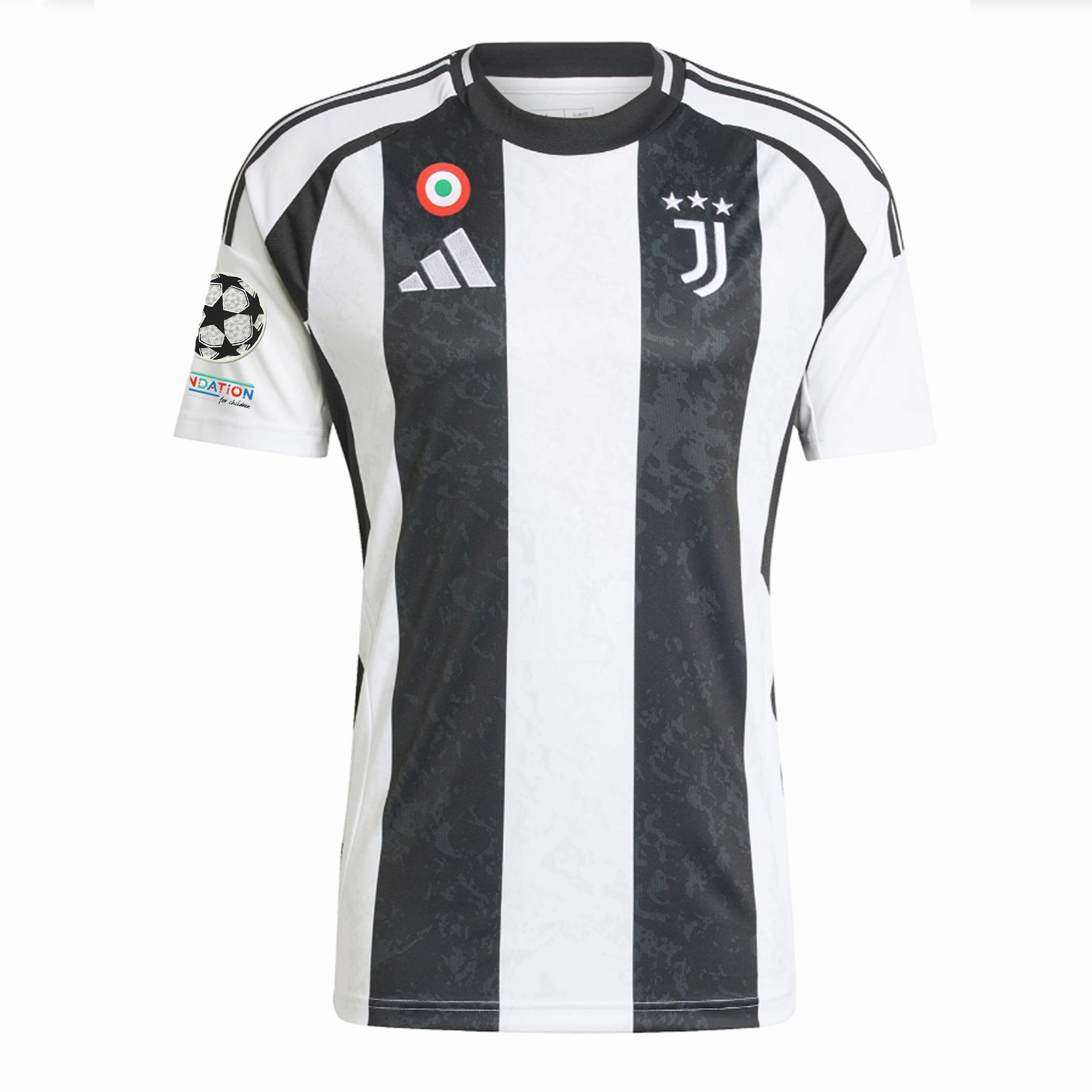 adidas Juventus Authentic Du?an Vlahovi? Home Jersey w/ Champions League   Copa Italia Patches 24/25 (White/Black) Sleek Look Reflective Accent Strips