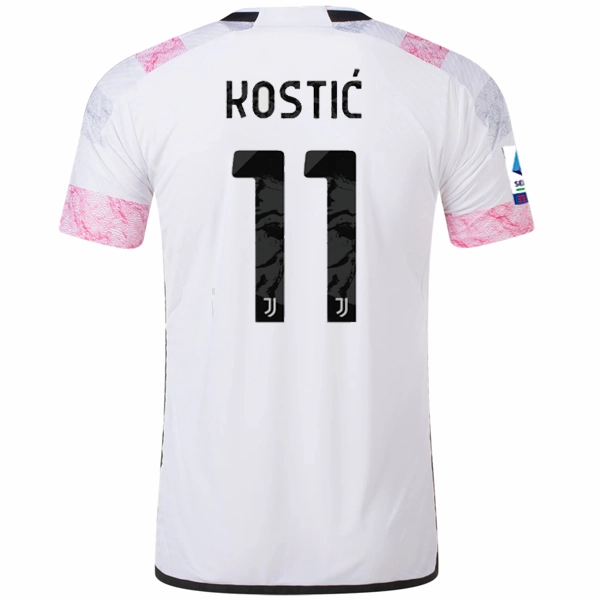 Odor Resistant Fabric Weekend League adidas Juventus Authentic Kostic Away Jersey w/ Serie A Patch 23/24 (White)