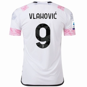 adidas Juventus Vlahovic Away Jersey w/ Serie A 23/24 (White) Weightless Layer Low Impact Dye Process