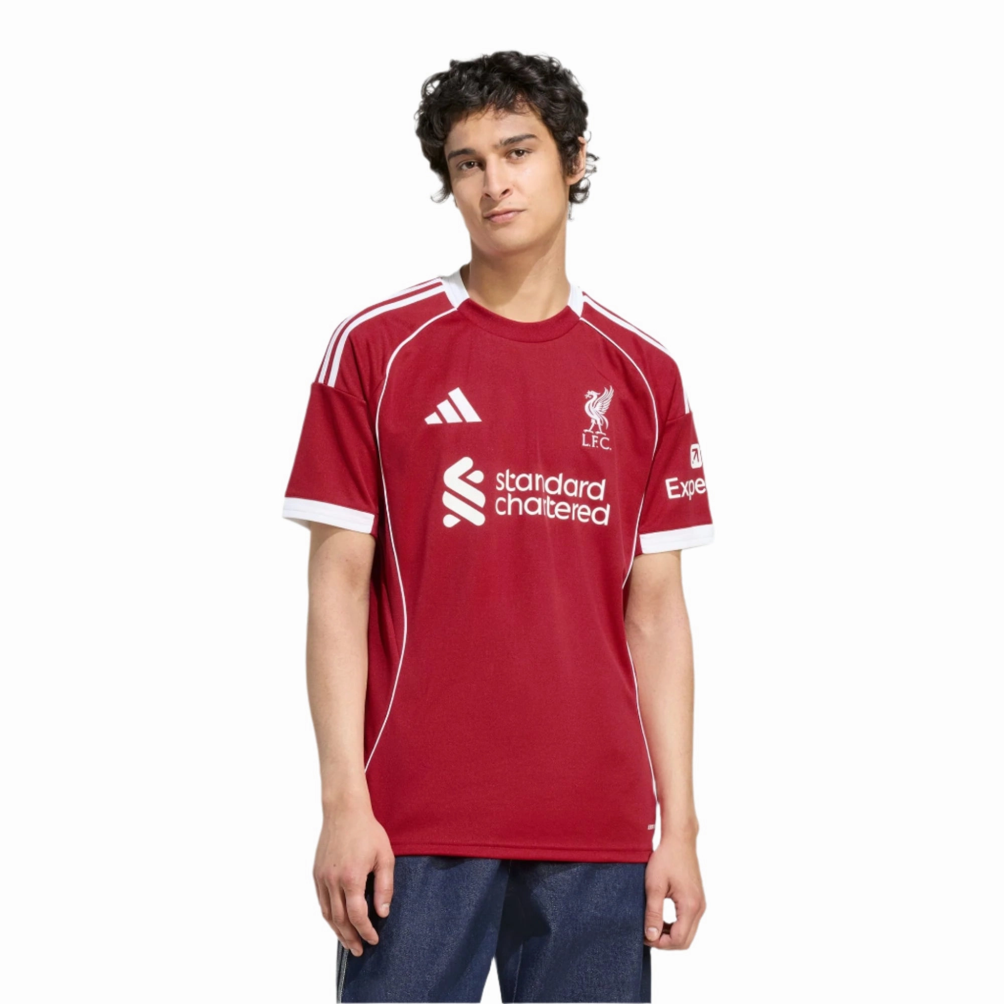 adidas Kerkez Men's Liverpool Home Jersey 25/26 w/ NRFR   EPL Champions Patch (Strawberry Red) Antibacterial Fiber Blend Athletic Wear