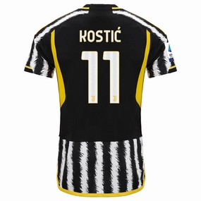 adidas Kostic Juventus Home Authentic Jersey 23/24 w/ Serie A Patch (Black/White) Low Profile Seams Quick Move