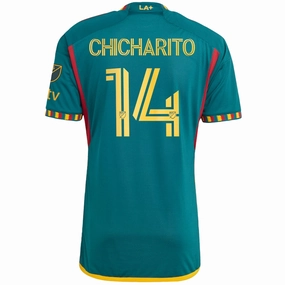 adidas La Galaxy Authentic Chicharito Away Jersey w/ MLS   Apple TV Patch 23/24 (Green/Yellow) Sustainable Dye Method Non Restrictive Cuffing