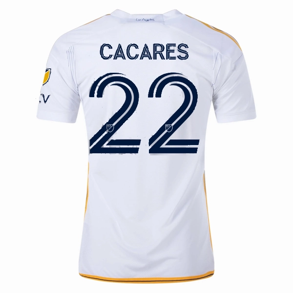 adidas LA Galaxy Mart??n C??ceres Home Jersey w/ MLS   Apple TV Patches 24/25 (White/Yellow/Navy) Relaxed Fit Rolling Storage Pocket
