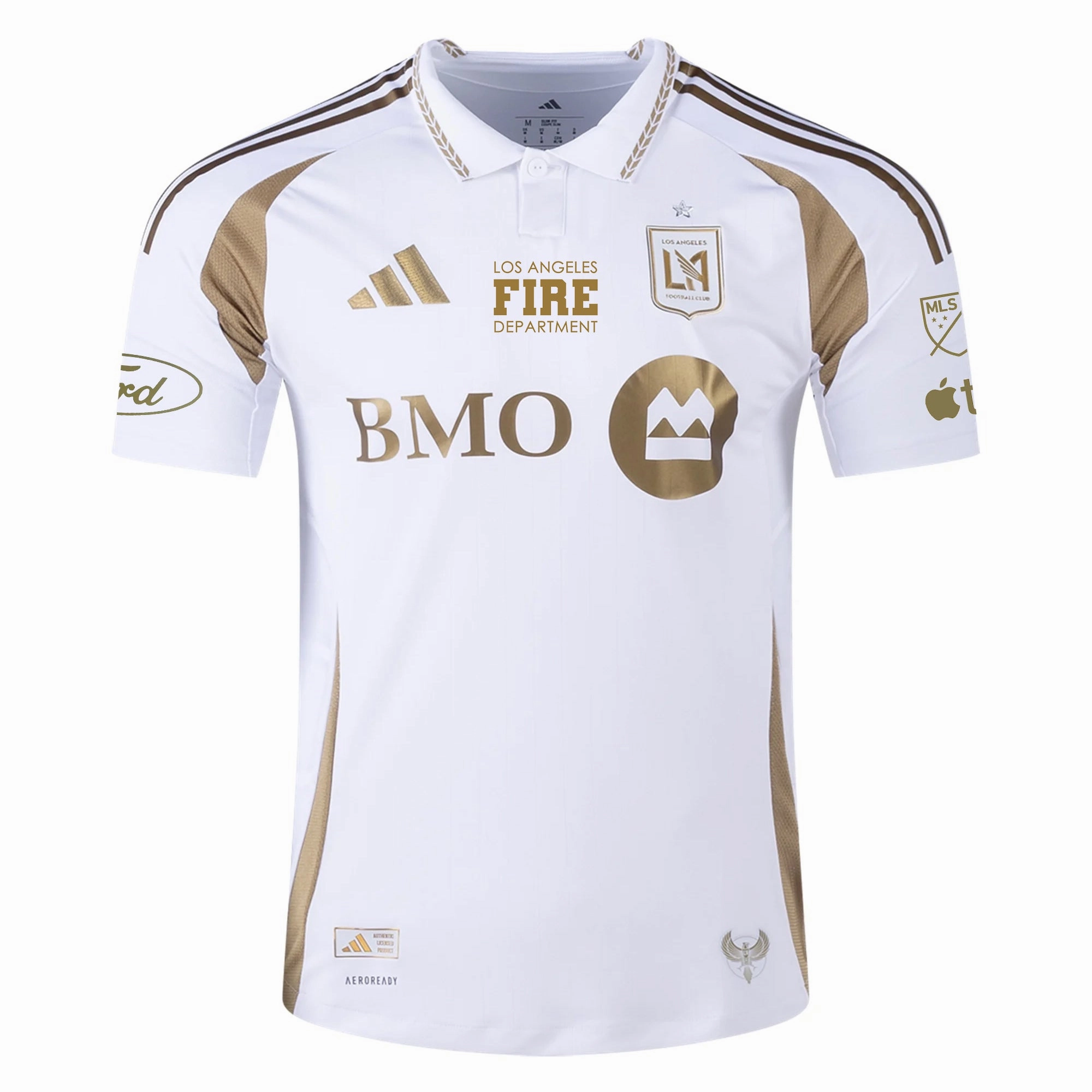 adidas LAFC Authentic Away Jersey w/ MLS   Apple   Ford & LAFD Logo 25/26 (White/Gold) Reflective Trim Ultra light