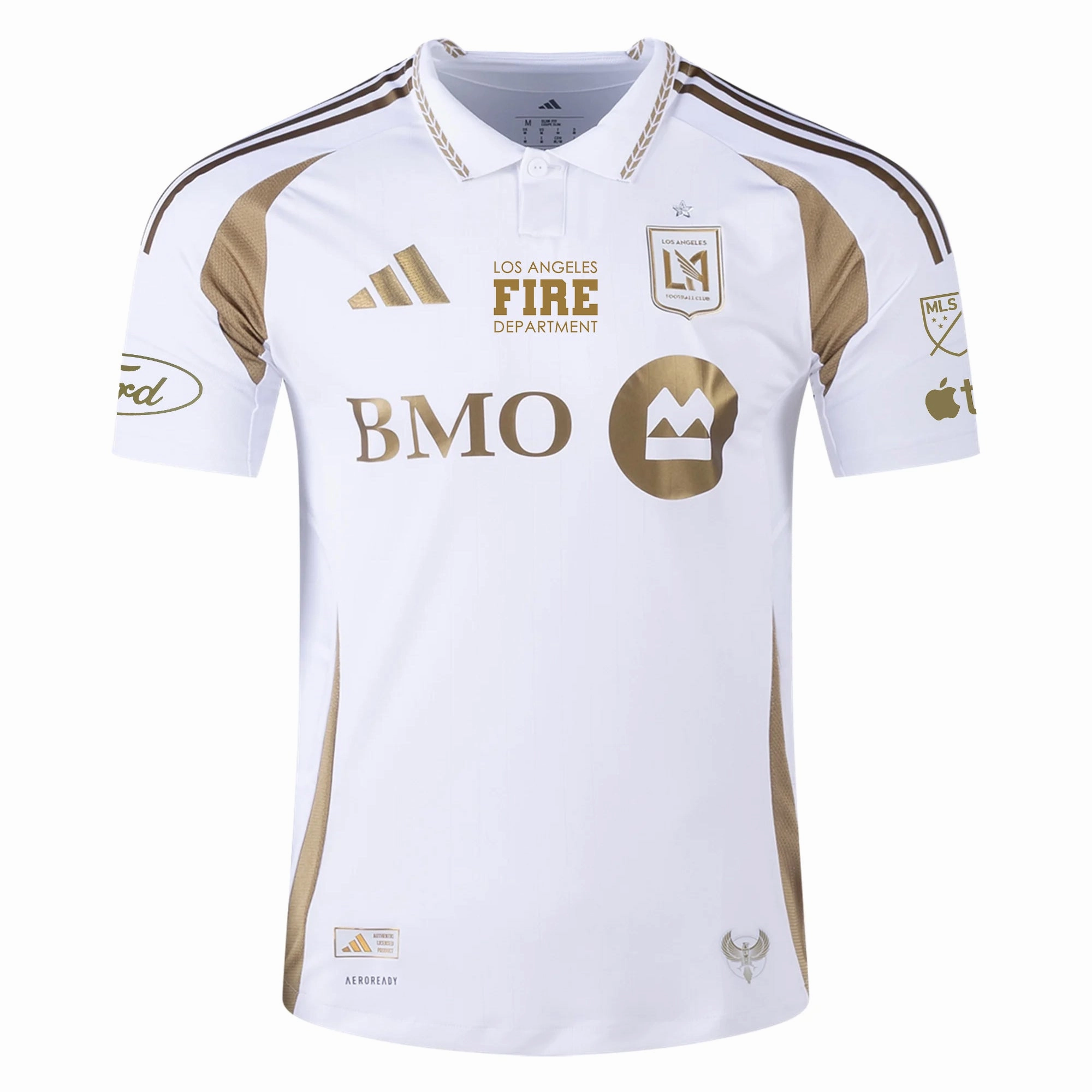 adidas LAFC Authentic Away Jersey w/ MLS   Apple   Ford & LAFD Logo 25/26 (White/Gold) Performance Apparel