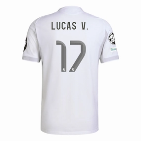 adidas Lucas V??squez Real Madrid 25/26 Home Jersey w/ Champions League Patches (White) Circular Knit Body Mapping Garment Dyed Finish